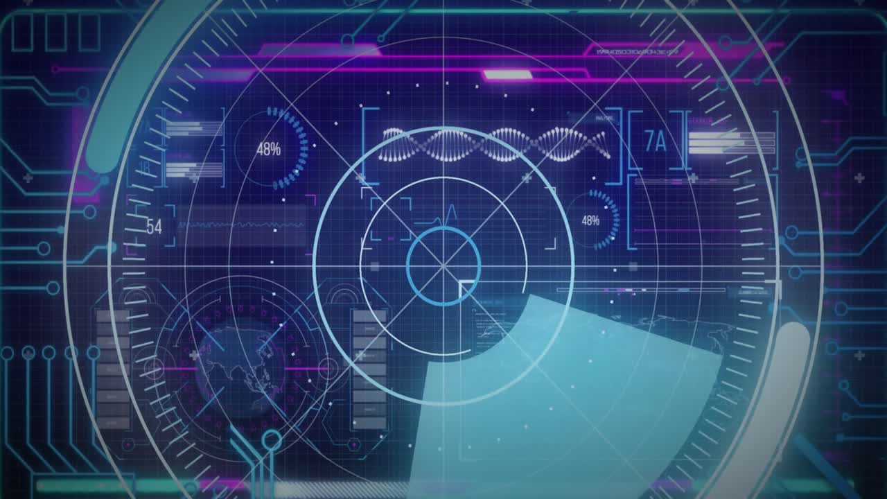 검은색 배경의 데이터 처리에 대한 dna 가닥 및 스 ⁇  스캔의 애니메이션