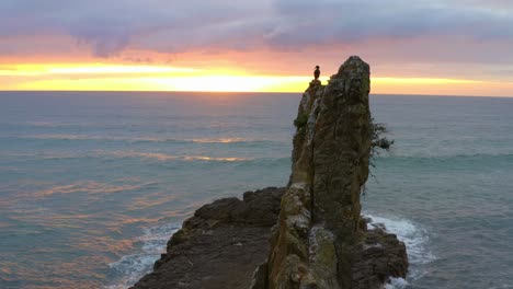 Panoramic-View-Of-Kiama-Downs-Australia's-Cathedral-Rocks-By-The-Sea-In-Sunset---aerial-shot