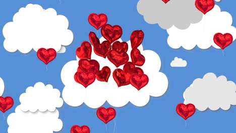 multiple heart shaped balloons floating against blue sky