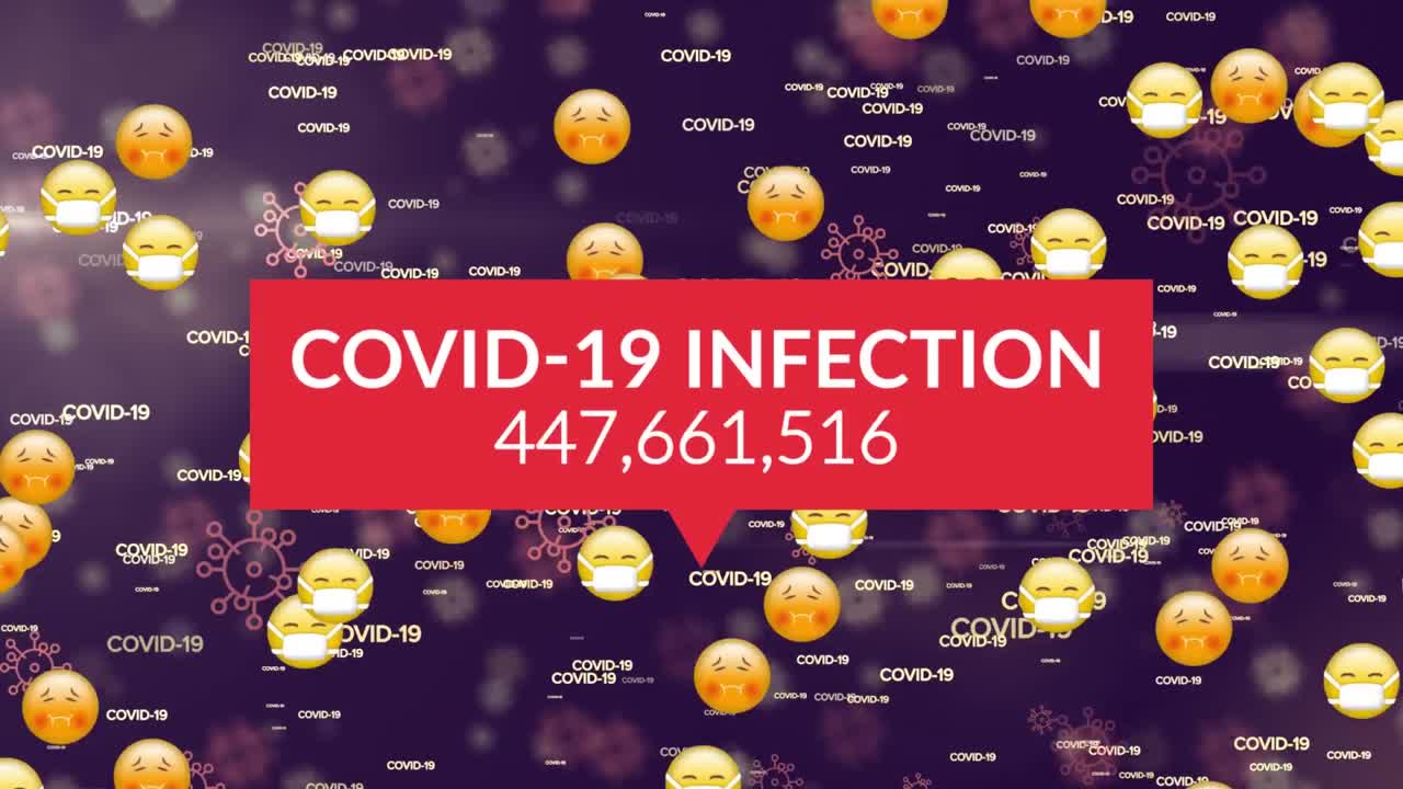 texto de infección por covid-19 con casos crecientes en varios emojis de cara y textos de concepto de covid-19
