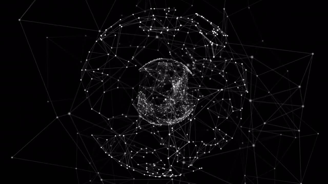 Animazione di rete di connessioni e forme su sfondo nero