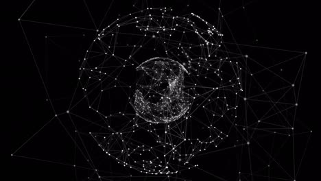 animación de una red de conexiones y formas sobre fondo negro