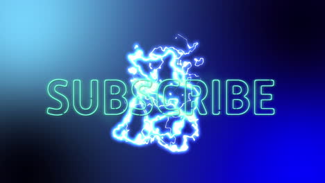 animation of subscribe text over lightnings on blue background