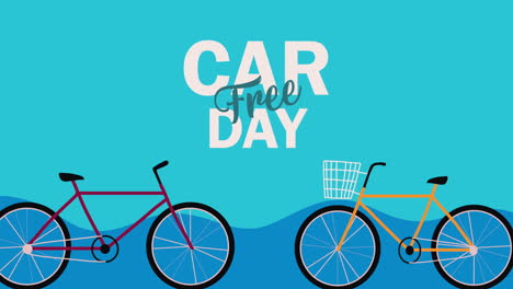 car free day lettering with bicycles animation