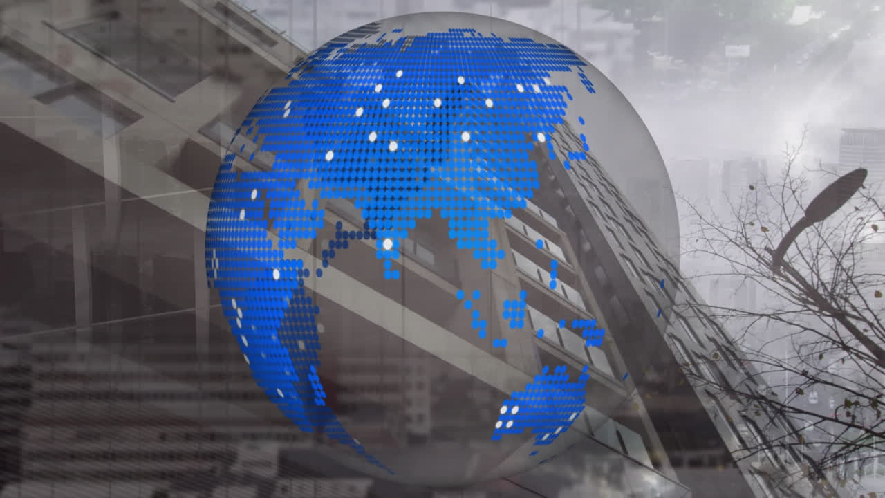 animación del globo girando sobre el paisaje urbano