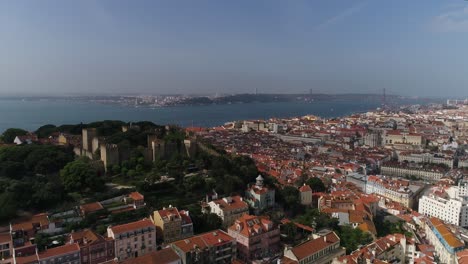 Panoramic-View-Of-Beautiful-Lisboa-Cityscape-At-Sunny-Day,-Portugal