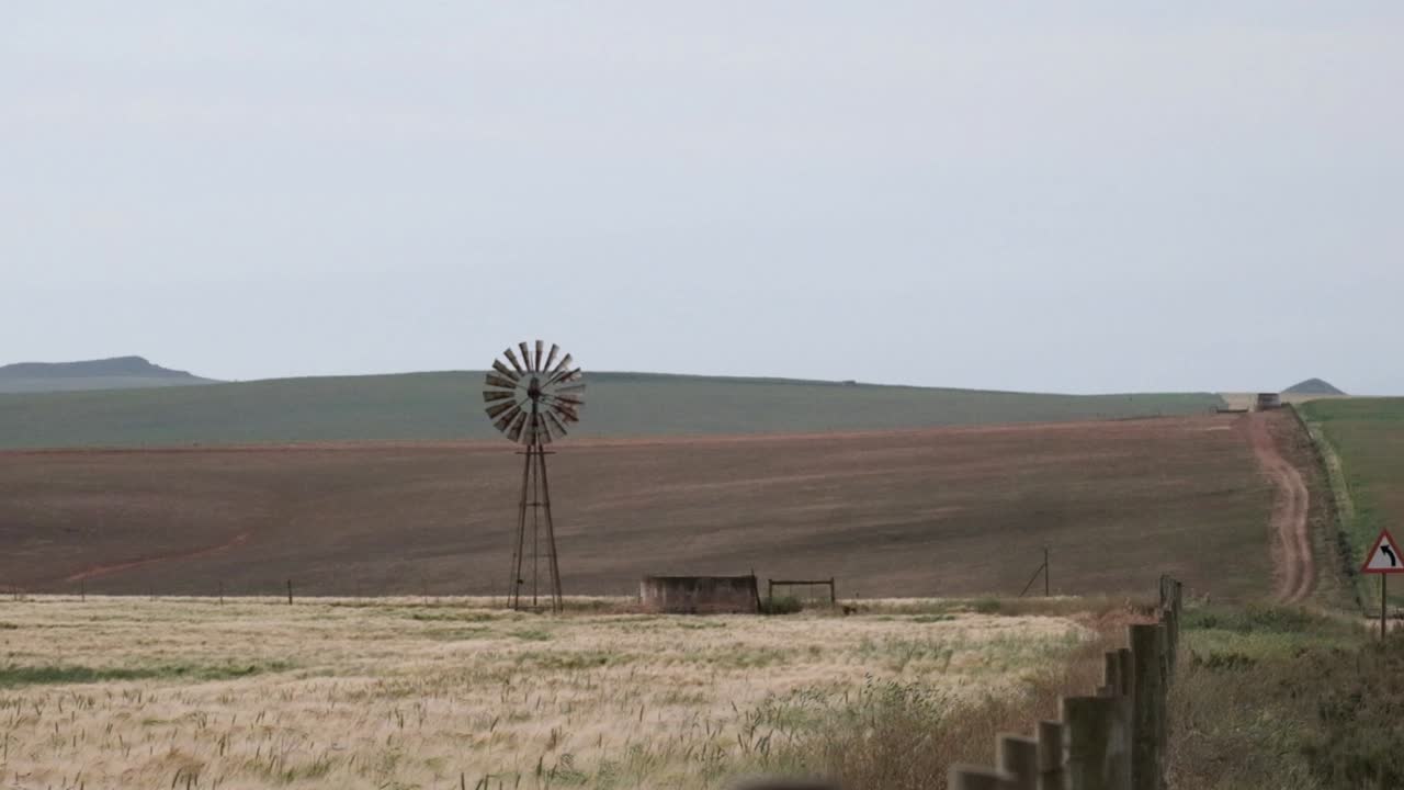 ветряная мельница и водяной насос на пшеничном поле