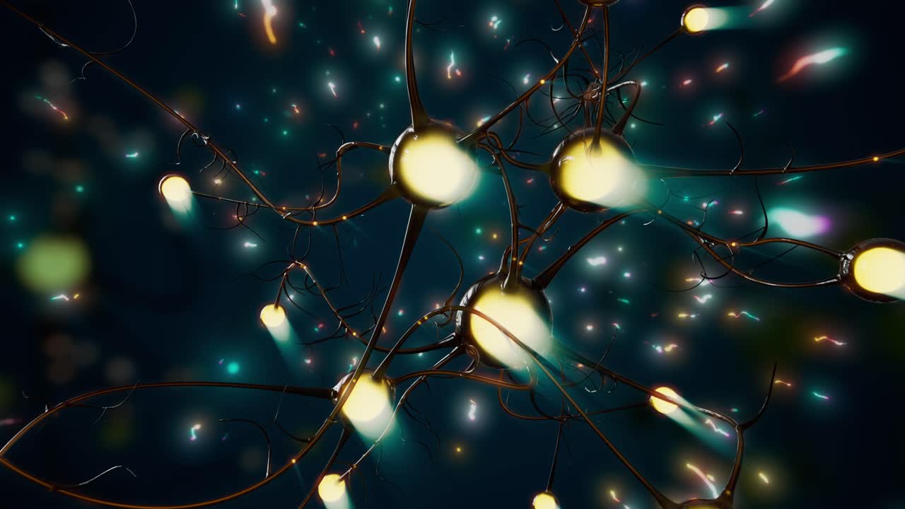 3d render of pulsating neuron cell in human brain