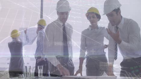 animación de tableros de negociación, gráficos, conocimiento informático sobre diversos ingenieros contra molinos de viento.