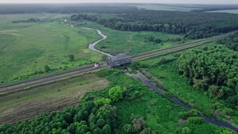 railway bridge over the river, top view