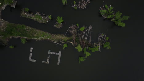 reelfoot lake state park with lush greenery and wooden structures, aerial view