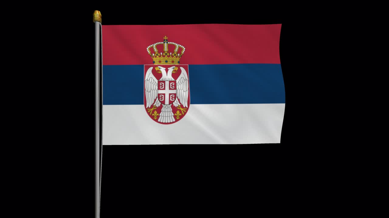 loop de vídeo da bandeira da sérvia flutuando no vento, vídeo em câmera lenta de 4k, com canal alfa