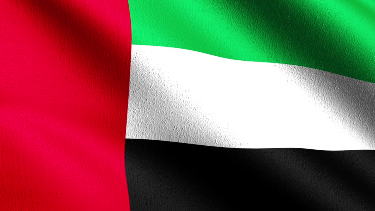 bucle sin costura 4k vdo. bandera nacional de los emiratos árabes unidos soplando en el viento aislado. diseño abstracto patriótico oficial. ilustración de renderización 3d del símbolo de señal ondulante.