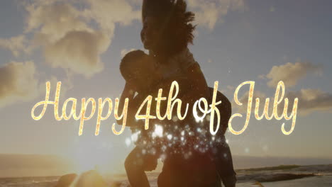 happy 4th of july greeting and a couple by the beach 4k