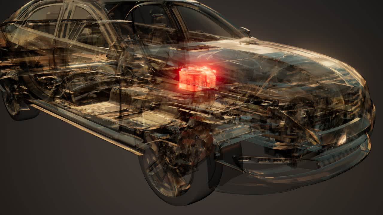 자동차 배터리가 자동차에서 보입니다.