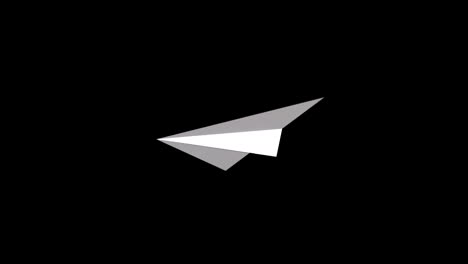 animation eines weißen bewegten papierflugzeugs auf schwarzem hintergrund