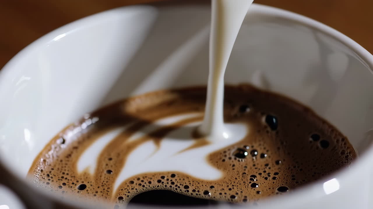 hælder mælk i kaffe