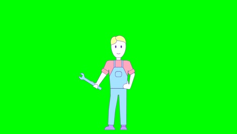 el artesano juega con una llave inglesa.