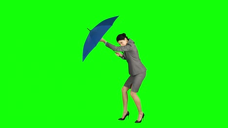 Businesswoman-closing-her-broken-umbrella