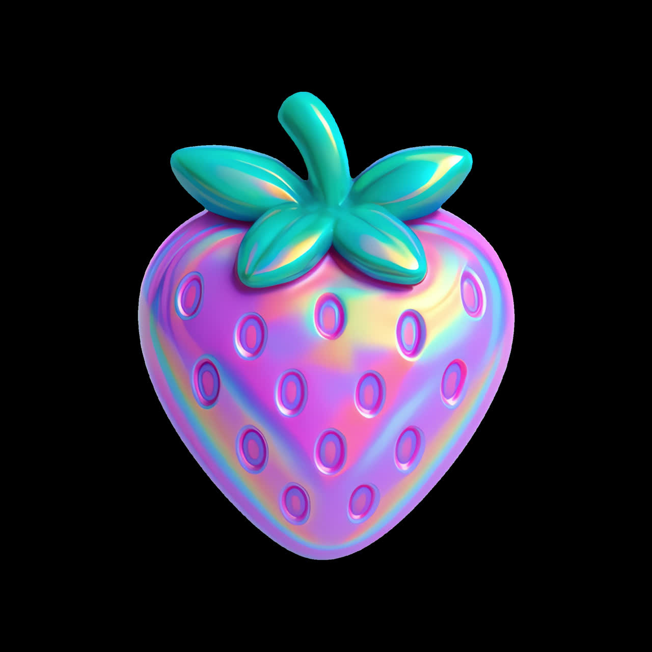 Colorful iridescent strawberry illustration animation isolated asset, transparent 4K video, alpha