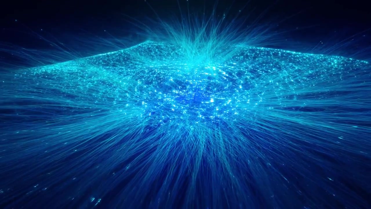 Abstract Blue Light Particles Forming a Swirling Vortex