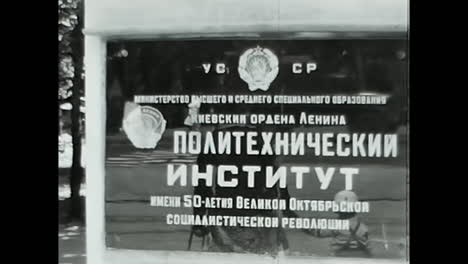 black and white video of a classes at the university during the soviet era. circa ussr 1970: a captivating black and white video capturing a man and a woman during classes at the university the soviet era.