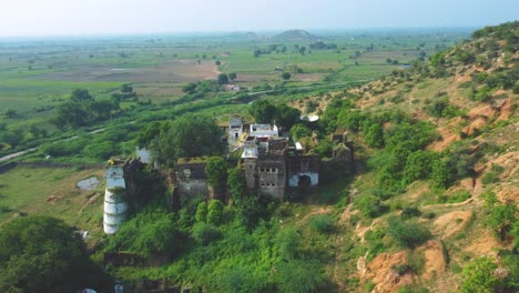 aerial drone shot of an ancient indian fort in gwalior , madhya pradesh , india