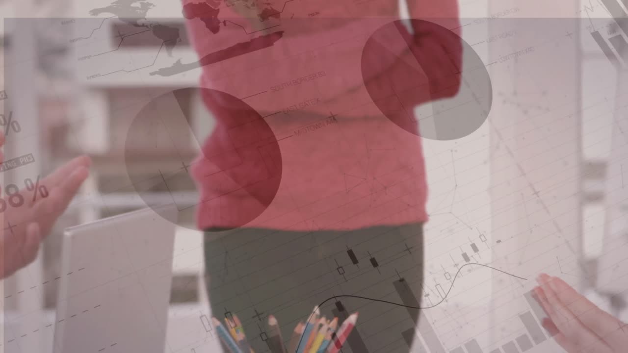 회의에서 박수를 치는 사업가들에 대한 통계 및 데이터 처리의 애니메이션