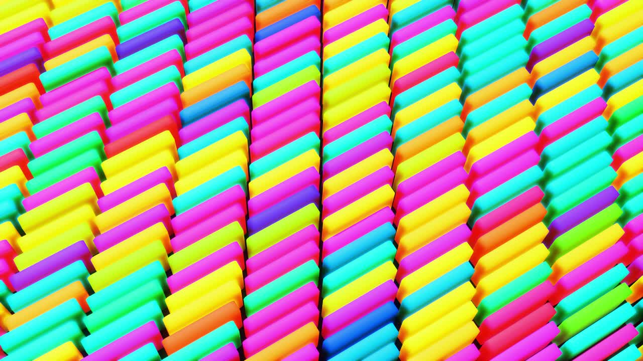 3d 추상적인 창의적인 축제 배경으로 루프로 흐르는 애니메이션, 다채로운 기둥이 올라와 떨어집니다. 만화 스타일. 기둥은 위아래로 움직입니다. vj 루프 간단한 기하학 bg.