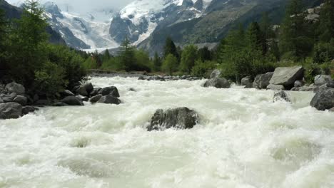 Forward-ascending-flight-over-a-river-slowly-reviling-a-beautiful-Morteratsch-glasier-mountain-panorama