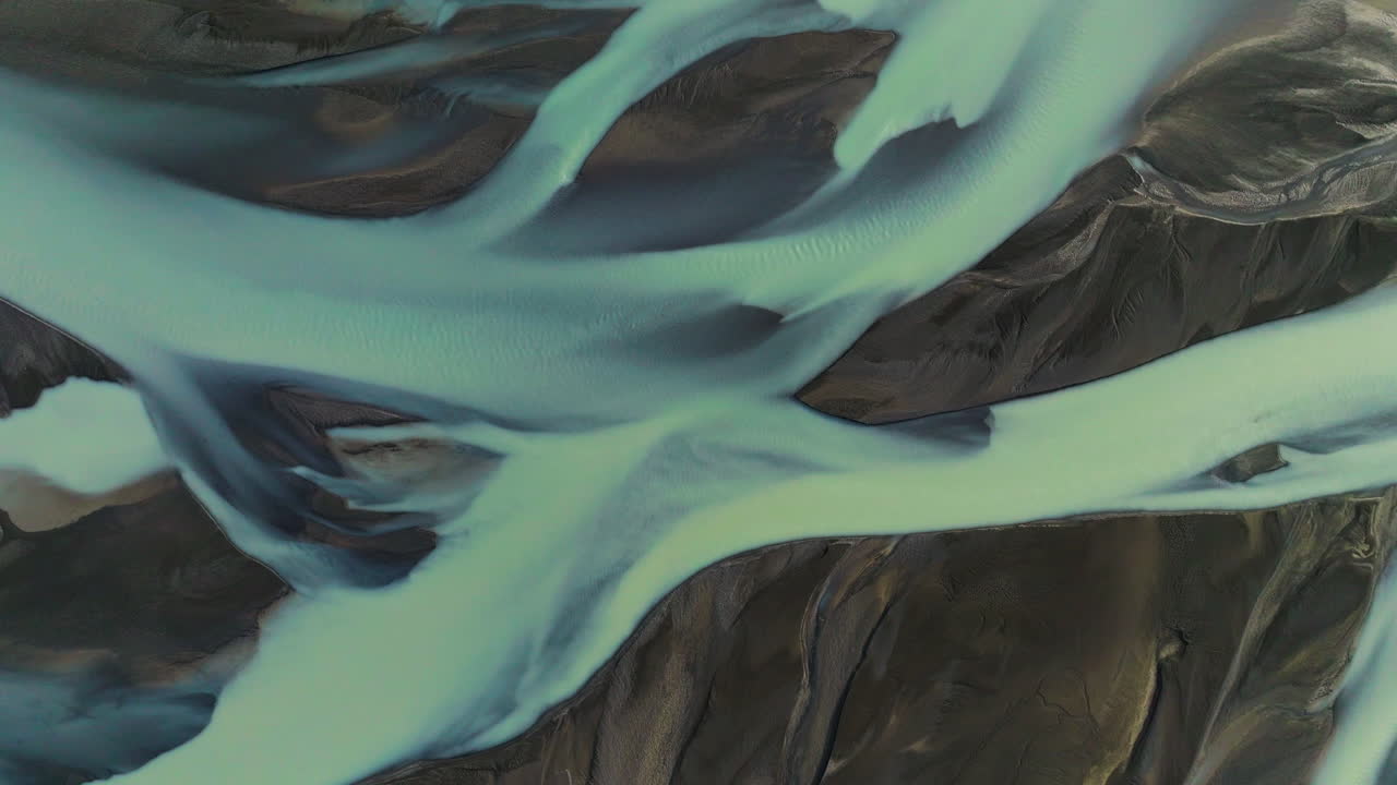 Overhead View Of Braided Glacial River In Iceland