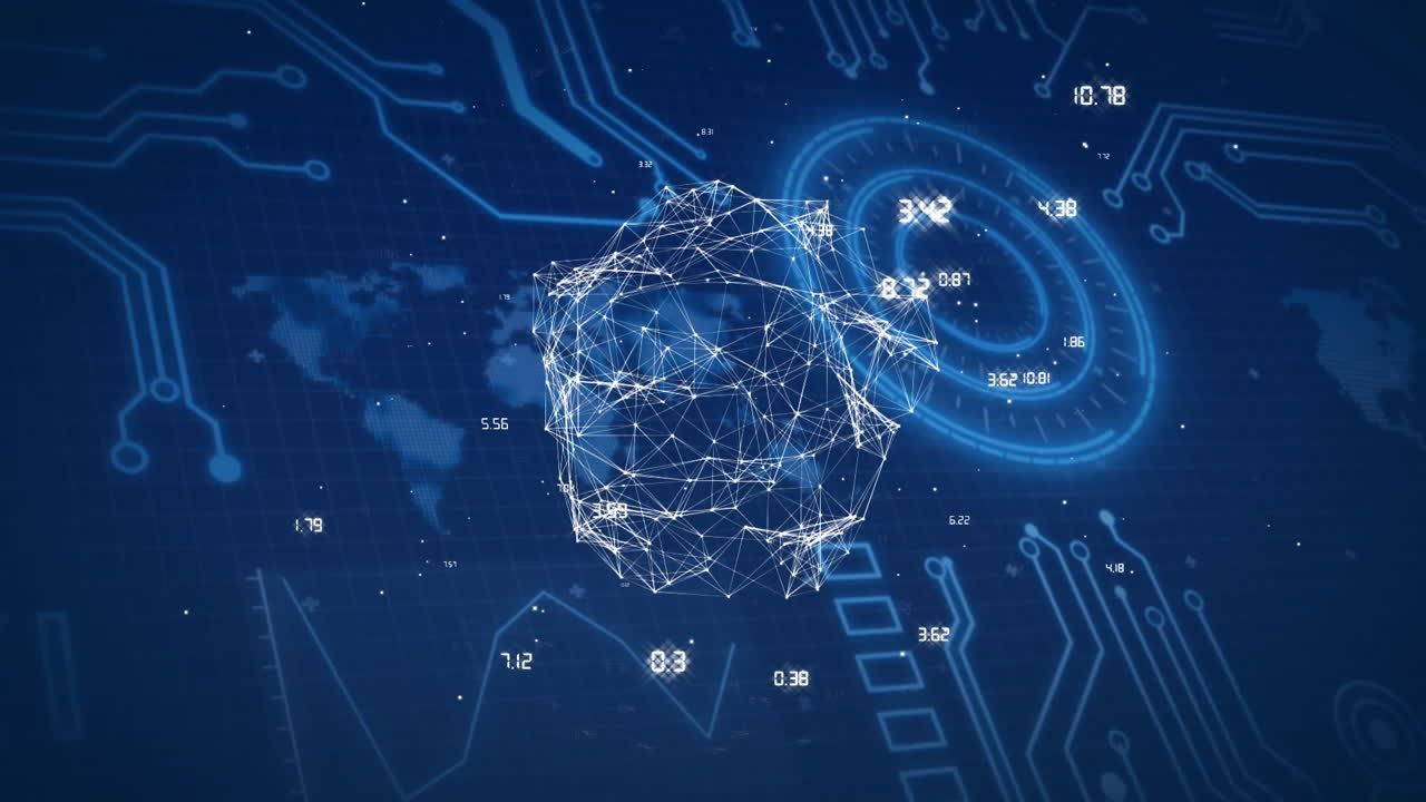 디지털 세계 지도를 통해 연결 네트워크 및 데이터 처리 애니메이션