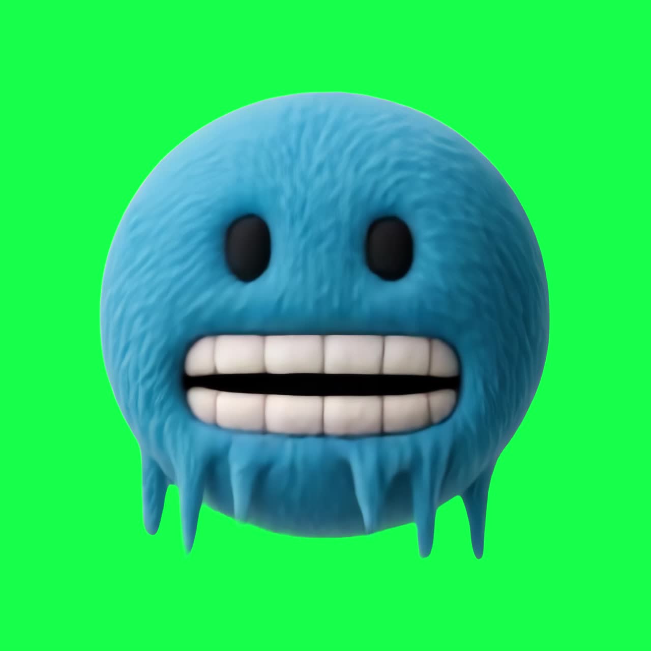 Blue furry character with smile animation, transparent 4K video, green screen