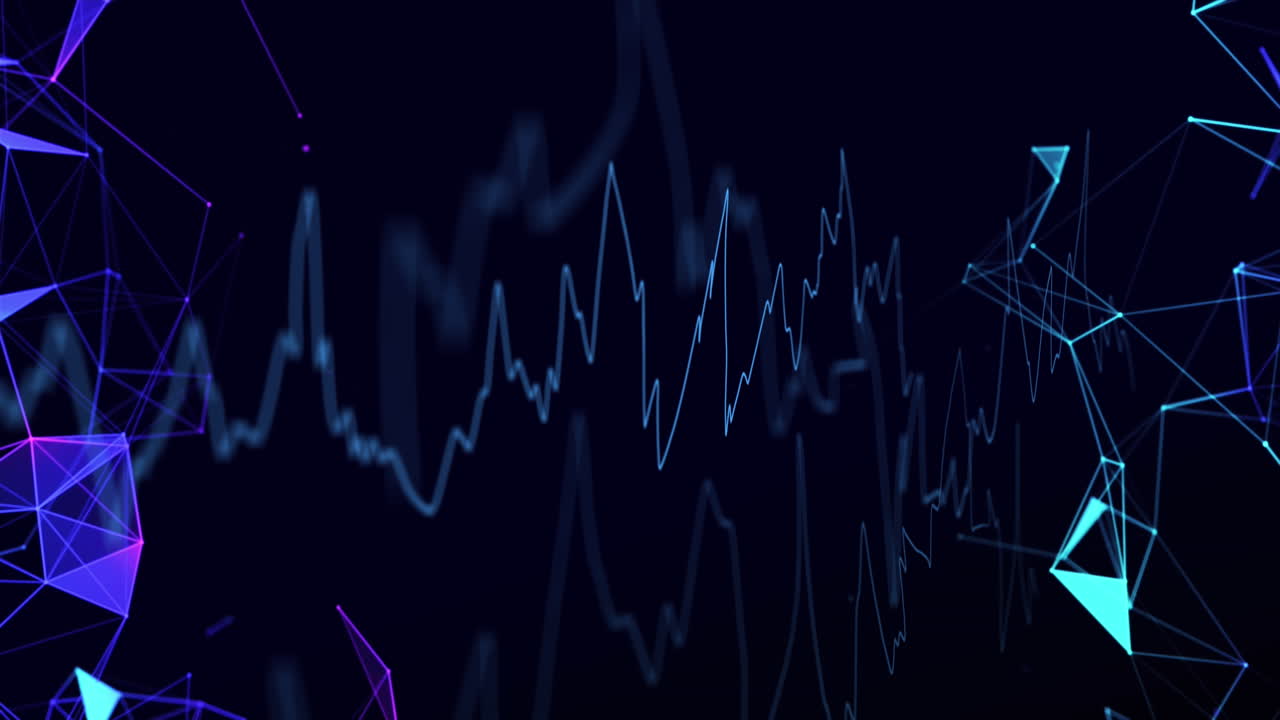 Animation of financial data processing over black background