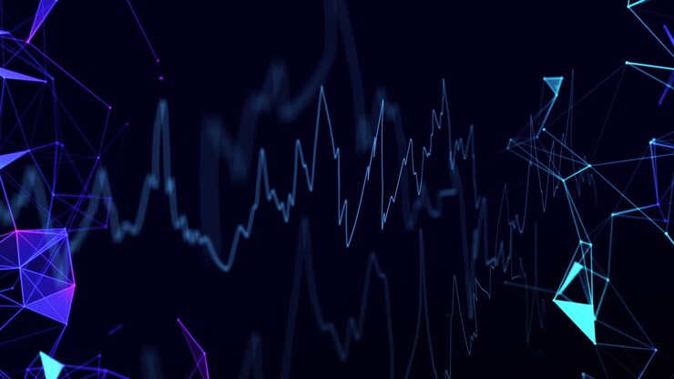 Animation of financial data processing over black background