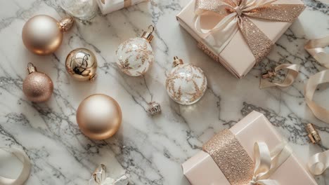 elegante arreglo de regalos de navidad en mármol
