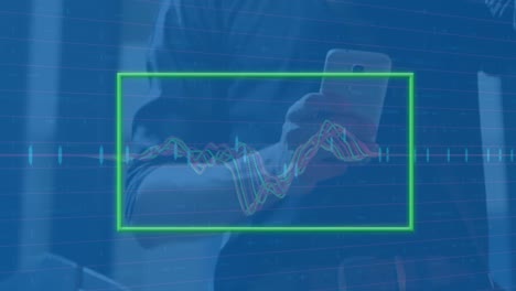 Animación-Del-Procesamiento-De-Datos-Y-Formas-Sobre-Un-Hombre-De-Negocios-Caucásico-Usando-Un-Teléfono-Inteligente