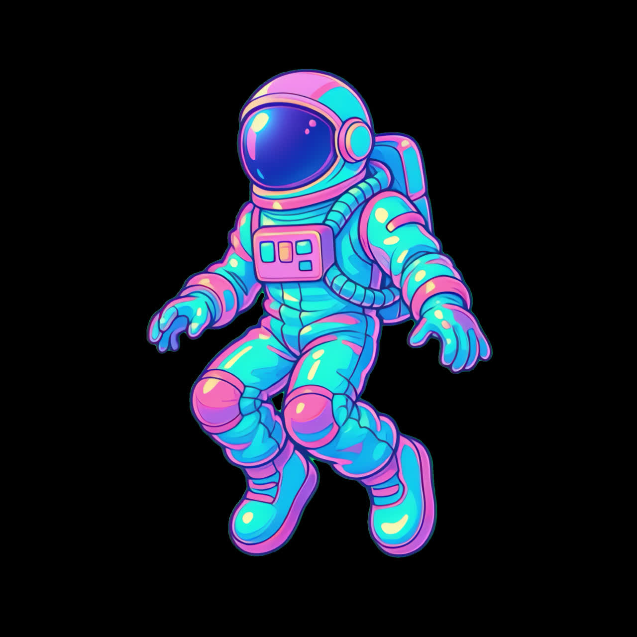 Colorful retro astronaut illustration animation isolated asset, transparent 4K video, alpha channel