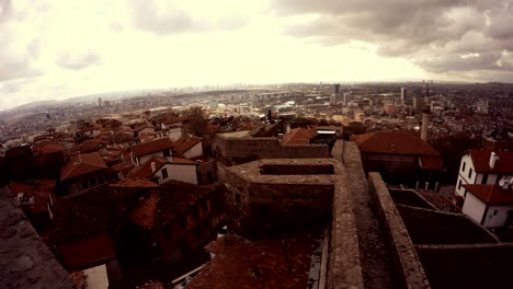 citadel hisar view on walls and ancient town houses with tile roofs cloudy day ankara