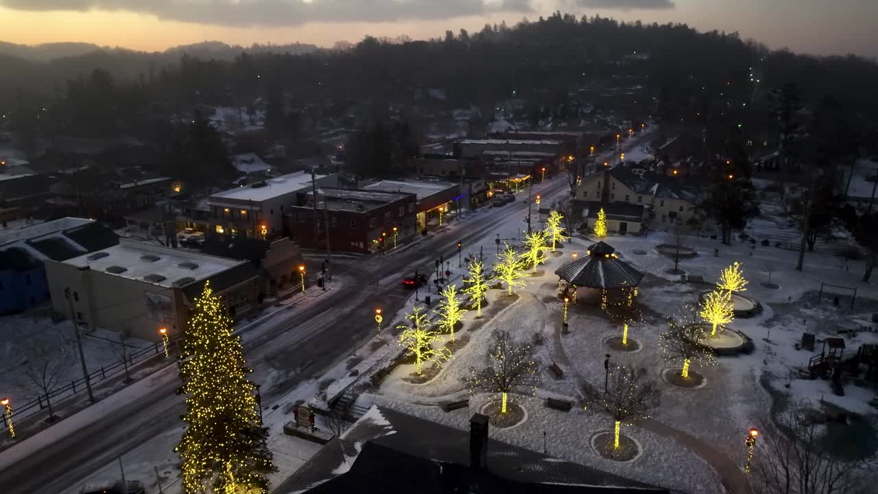 aerial push up blowing rock nc, north carolina with christmas lights