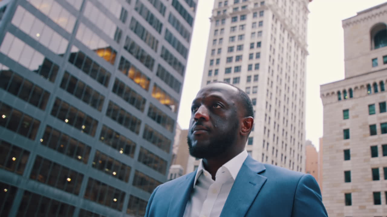 New York, USA, 28 May 2025: Mid section of businessman holding phone and hand in pocket. Technical shot of blue suit jacket and trousers with hand holding smartphone