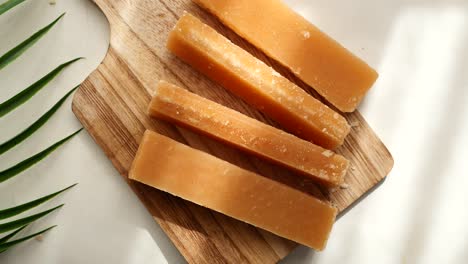 jaggery traditional cane sugar cube on table