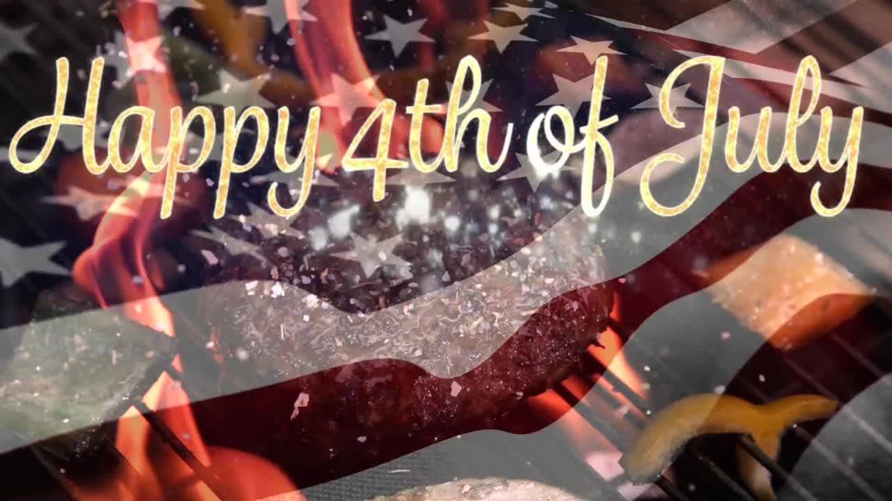 행복한 7월 4일 인사와 바베큐와 함께  ⁇ 발