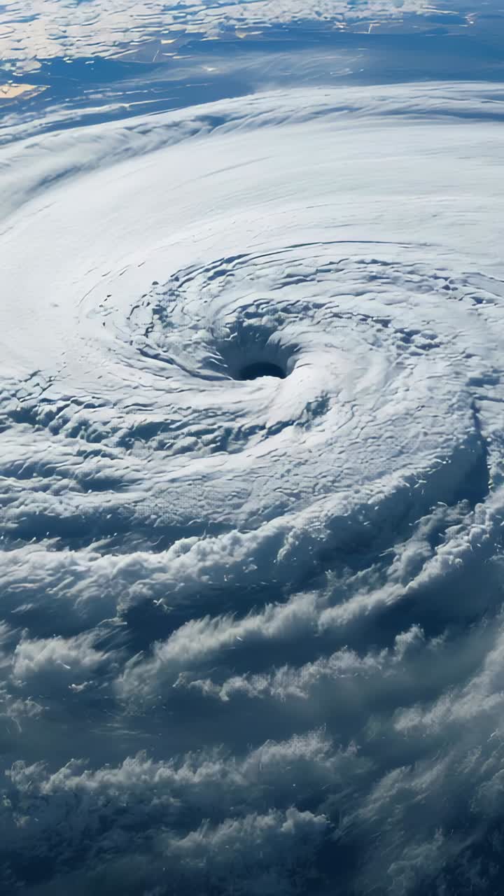 Vertikal video: Passerende satellit, der fanger roterende stormøje og bånd over havet og tilfører varme
