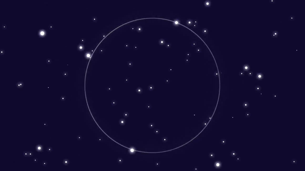 animación de puntos y círculos sobre fondo azul