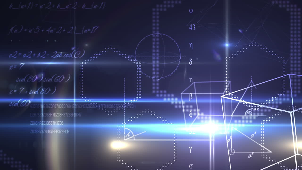 파란색 배경에 있는 수학 방정식과 모양