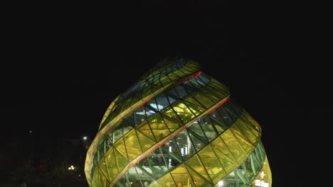 Unique-Artichoke-Flower-Bud-Cafe-Building-At-Night-In-Lam-Vien-Square,-Da-Lat,-Vietnam