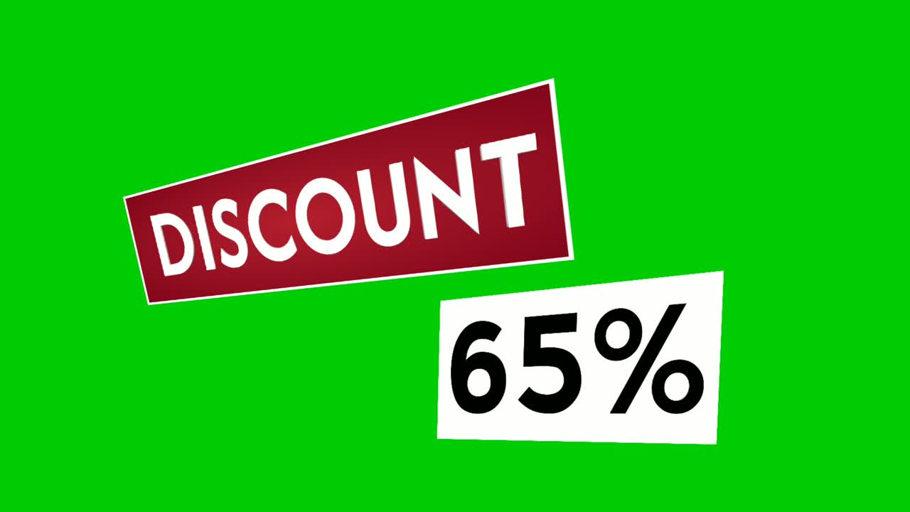 Discount 65% percent text animation motion graphics suitable for your flash sales,black Friday, shopping projects business concept on green screen