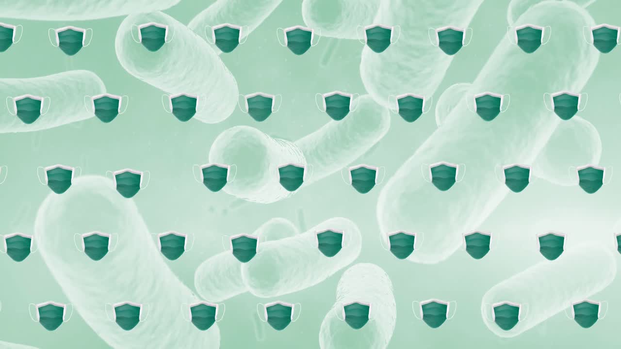 박테리아 세포 위로 움직이는 얼굴 마스크의 애니메이션