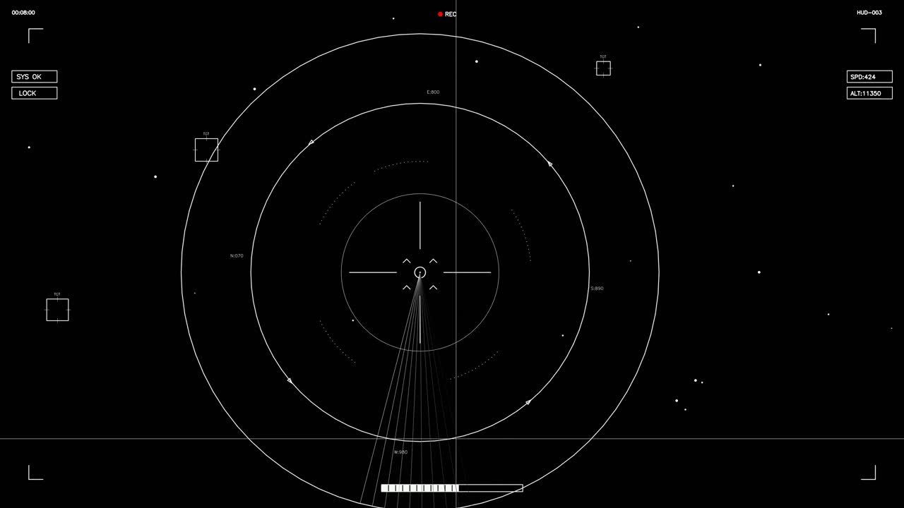 Animationen viser cirkulære former og linjer, der repræsenterer HUD-elementer, som ofte bruges i science fiction-videoer. Designet kan forbedre multimedieprojekter for kreatører